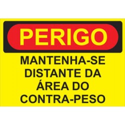 PLACA DE PVC ADESIVA 220 X 310 MM  "PERIGO MANTENHA-SE DISTANTE DA ÁREA DO CONTRA-PESO"